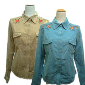 刺繍コーデュロイシャツ