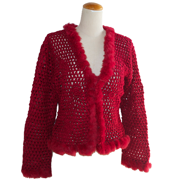 ファー付ニットカーディガン