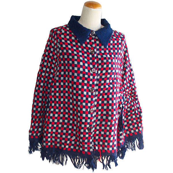 古着格子柄ニットポンチョ