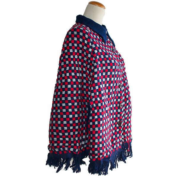 古着格子柄ニットポンチョ