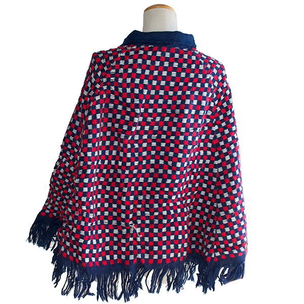 古着格子柄ニットポンチョ