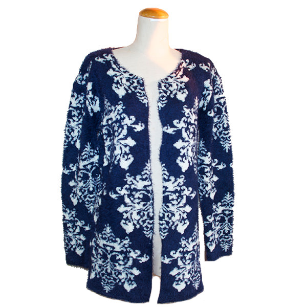 アラベスク柄シャギーニットカーディガン